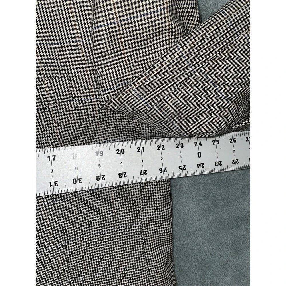 Jos A Banks Blazer Mens 44R‎ Black Silk Wool Houndstooth Plaid Buttons Career